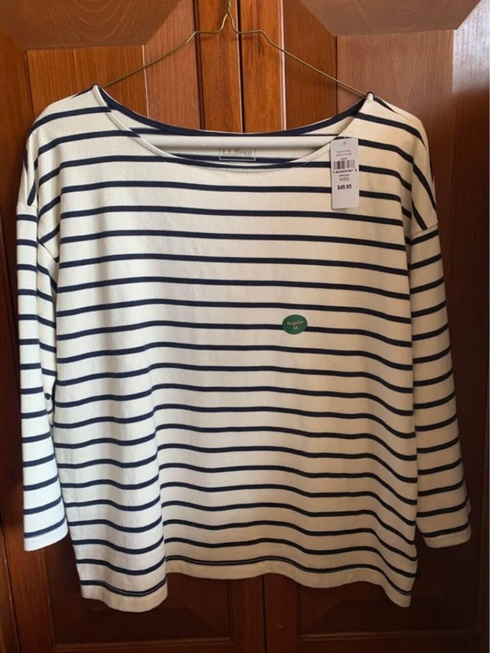 L.L.Bean 3/4 Sleeve Shirt black and white stripes